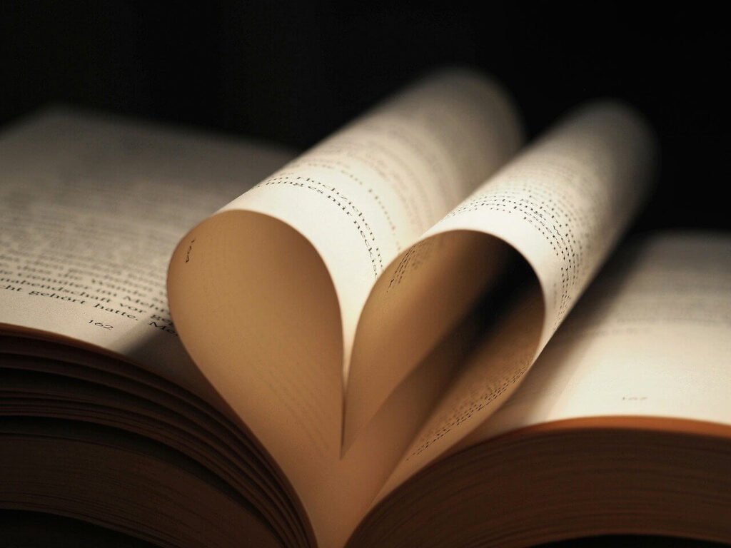 Open Book with middle pages shaped in heart