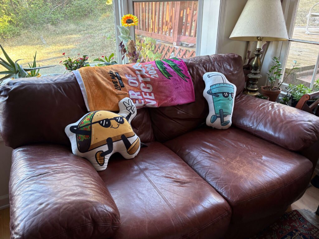 Maron couch near bay window