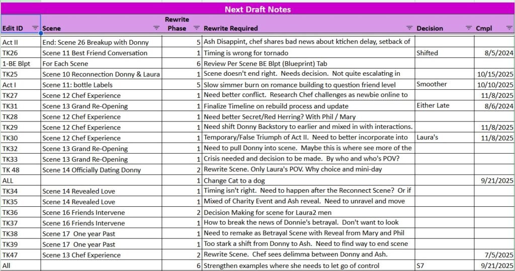 spreadsheet draft notes